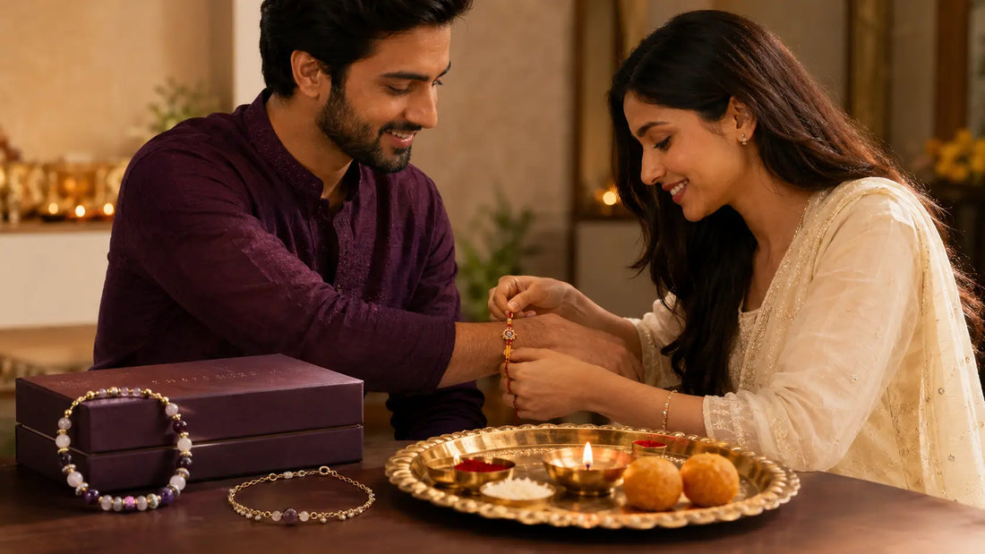 Best Raksha Bandhan gifts for brother and sister with Rakhi thali and spiritual jewellery