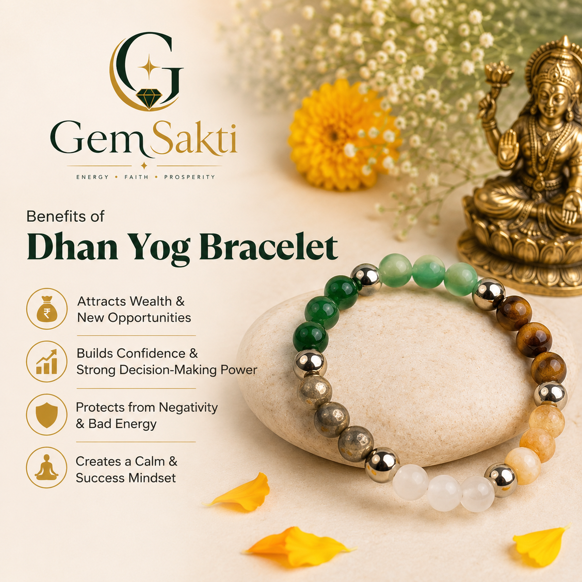 Tiger Eye Pyrite Citrine Dhan Yog Bracelet - GemSakti