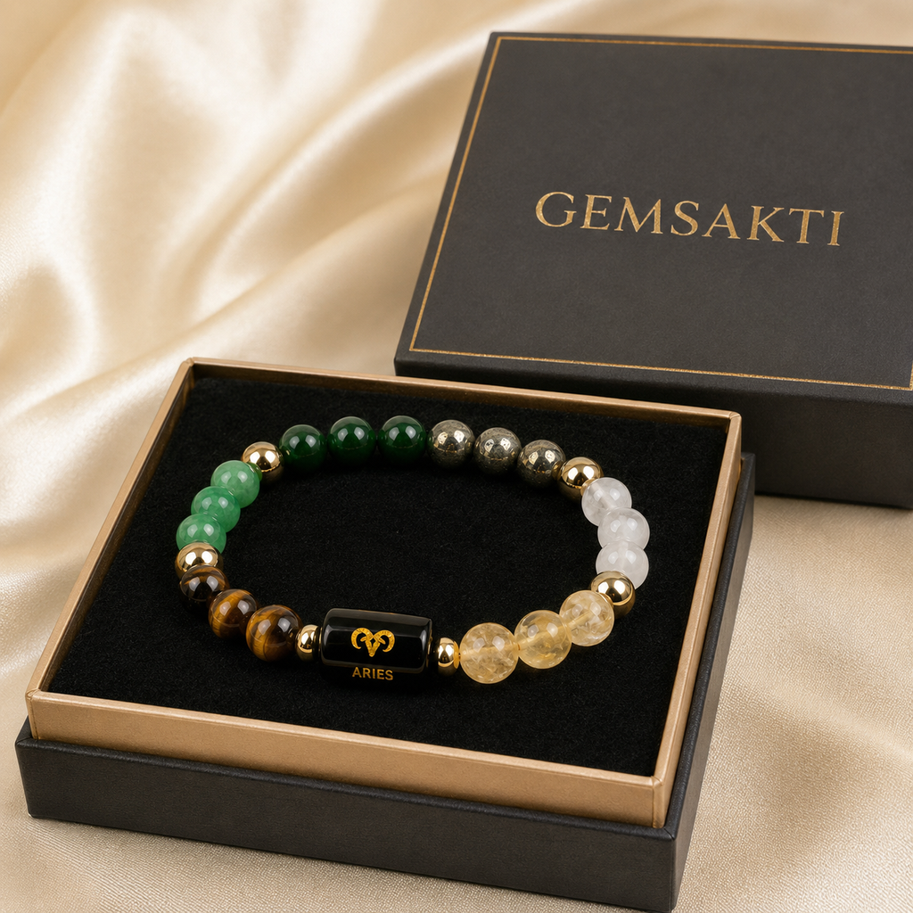 Dhan Yog Bracelet with Aries Zodiac Charm | GemSakti