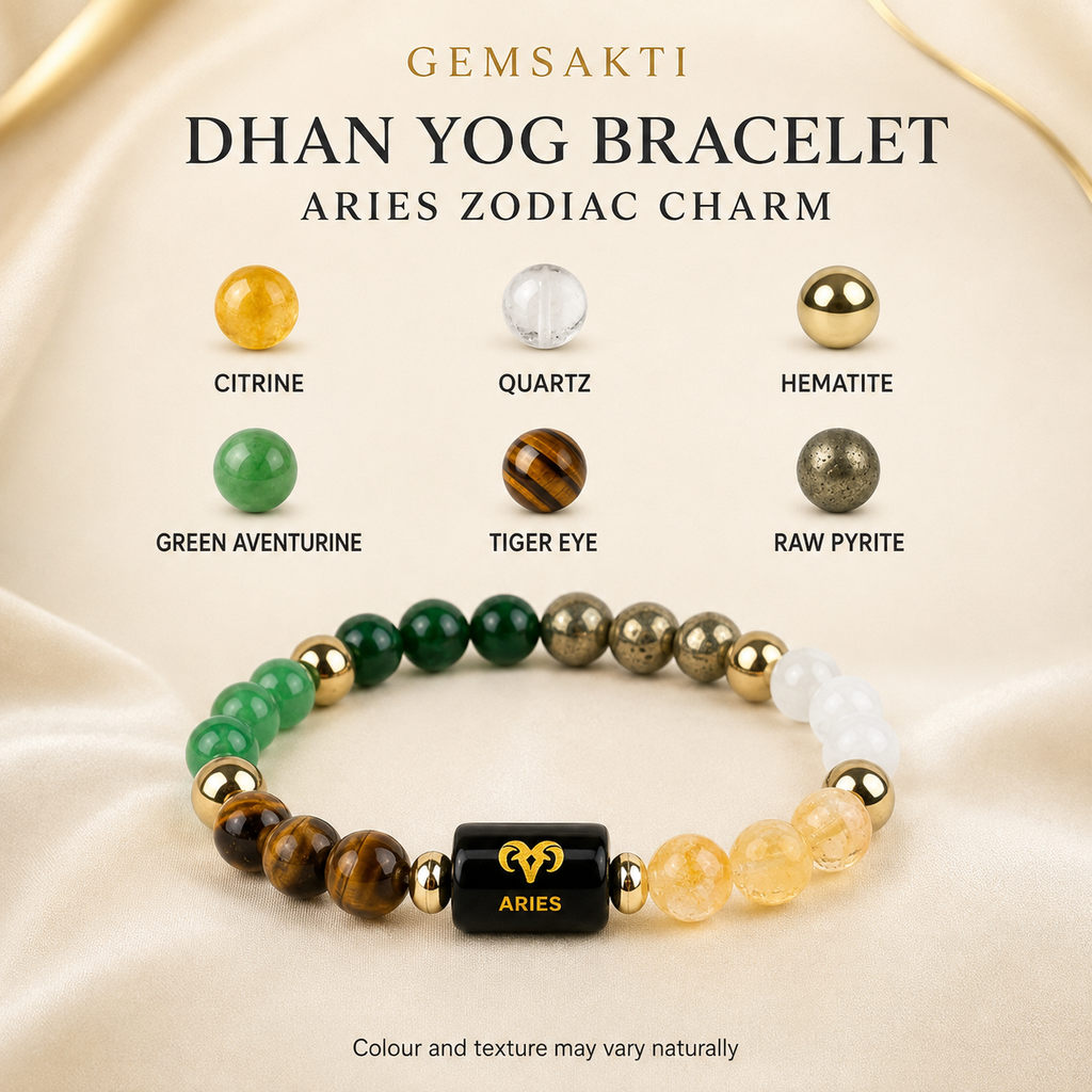 Dhan Yog Bracelet with Aries Zodiac Charm | GemSakti