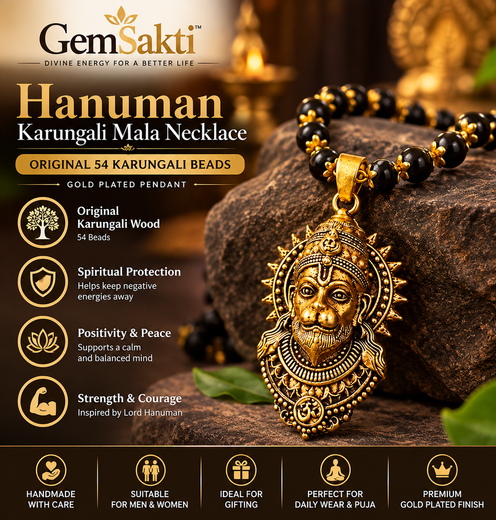 Gold-Plated Karungali Mala with Hanuman Kavach Pendant