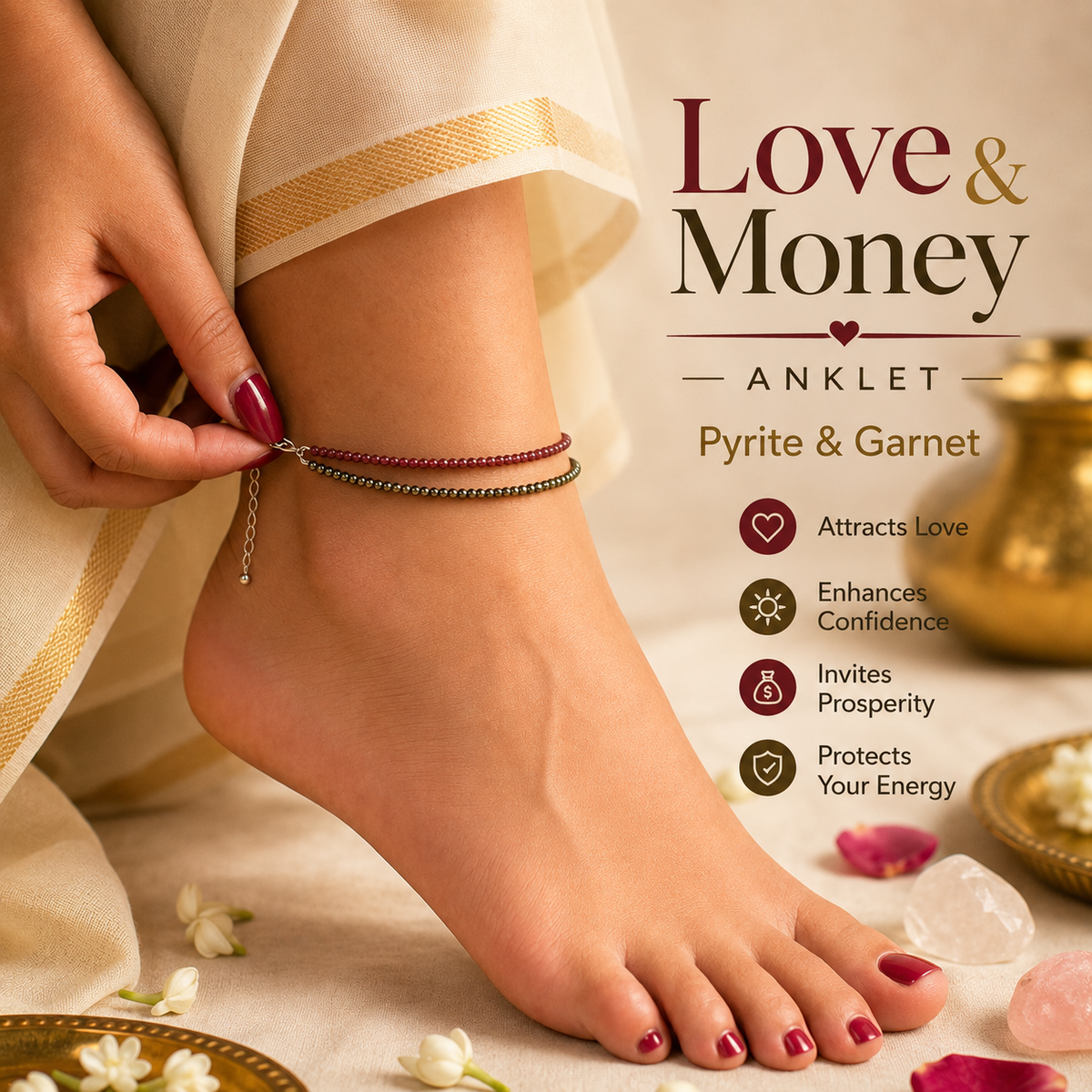 Pyrite Garnet Double Layer Anklet - GemSakti