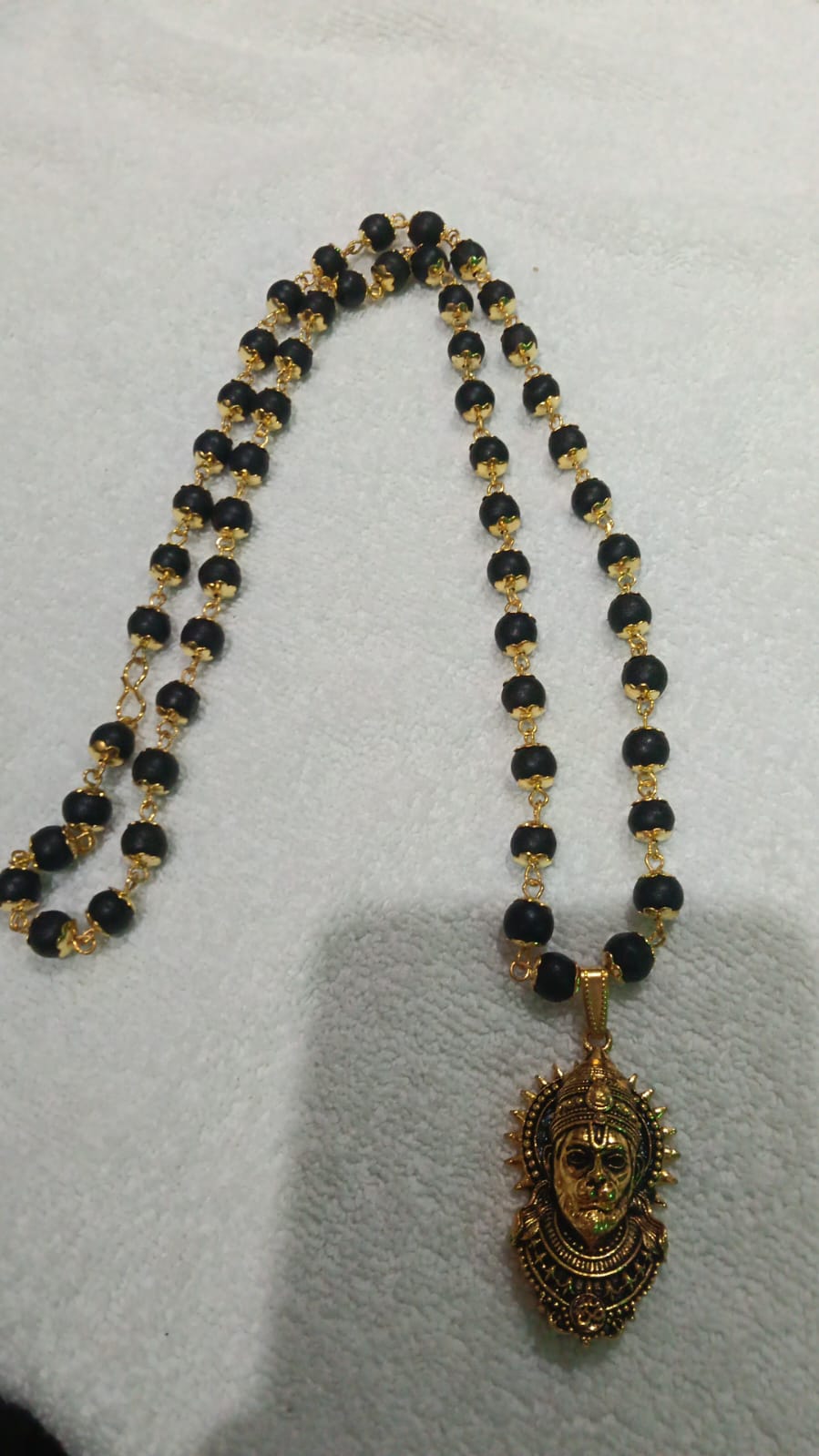 Gold-Plated Karungali Mala with Hanuman Kavach Pendant