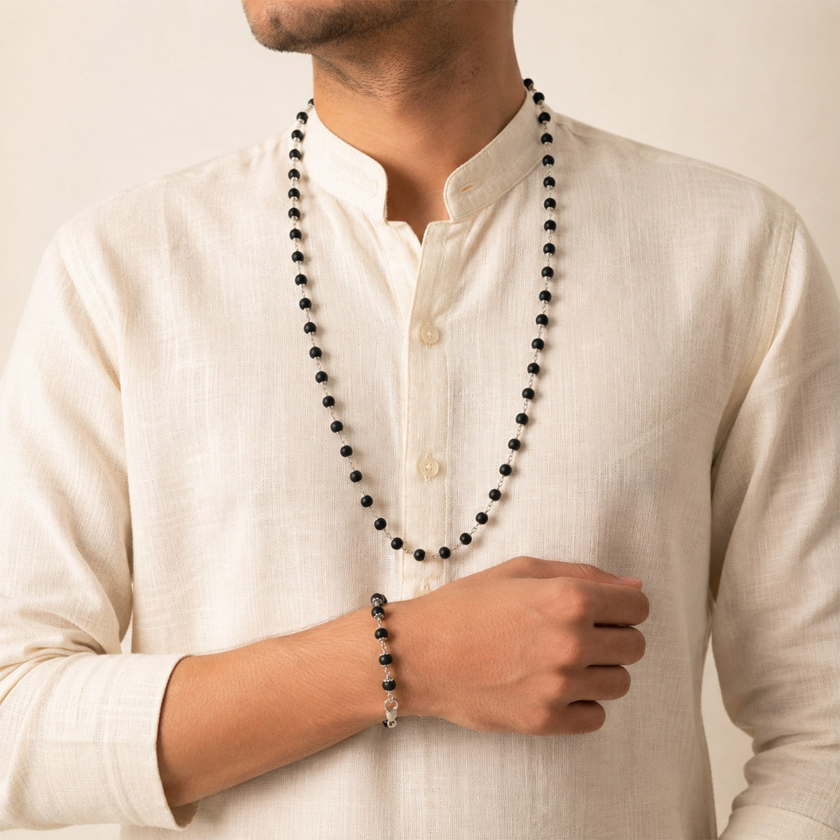 Karungali Mala and Bracelet worn together